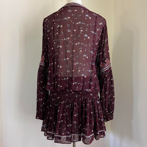 ULLA JOHNSON Gita Floral Georgette Mini Dress Bordeaux burgundy dress size 6 - Picture 5 of 8